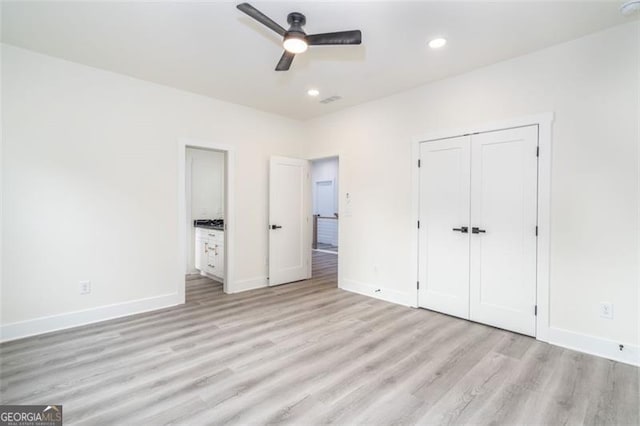 2312 Herring, Atlanta, GA 30311 - unfurnished bedroom with light wood-style flooring, recessed lighting, a closet, and ceiling fan