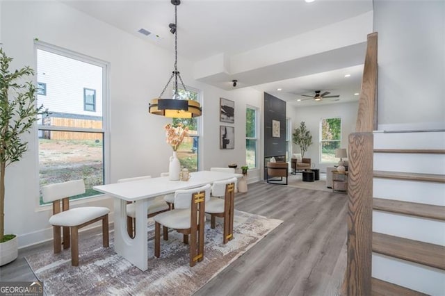2312 Herring, Atlanta, GA 30311 - dining area featuring stairway, wood finished floors, recessed lighting, and a ceiling fan