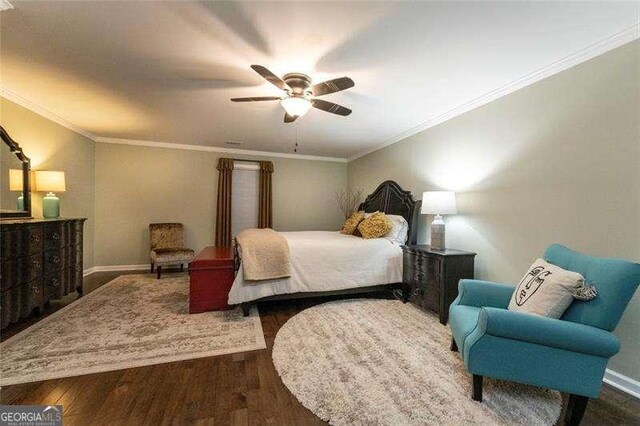 160 Edgewood Dr, Athens, GA 30606 - bedroom with wood finished floors, ceiling fan, and ornamental molding