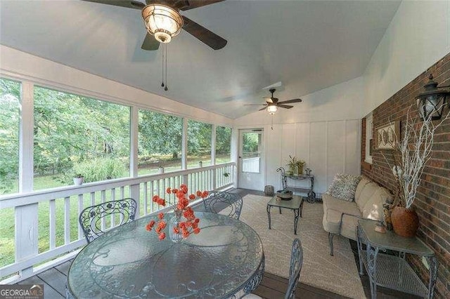 160 Edgewood Dr, Athens, GA 30606 - sunroom / solarium featuring ceiling fan, outdoor dining space, and vaulted ceiling