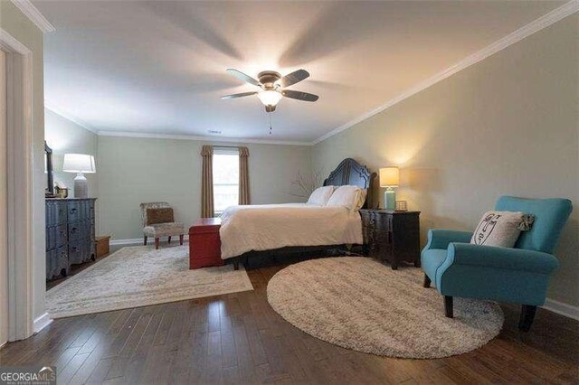 160 Edgewood Dr, Athens, GA 30606 - bedroom with hardwood / wood-style floors, ornamental molding, and ceiling fan