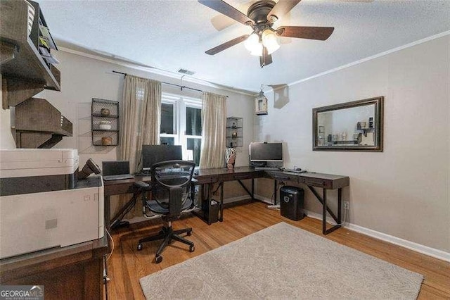 160 Edgewood Dr, Athens, GA 30606 - office with ornamental molding, ceiling fan, wood finished floors, and a textured ceiling