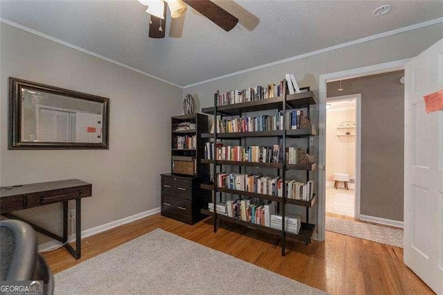 160 Edgewood Dr, Athens, GA 30606 - office with a ceiling fan, wood finished floors, and ornamental molding