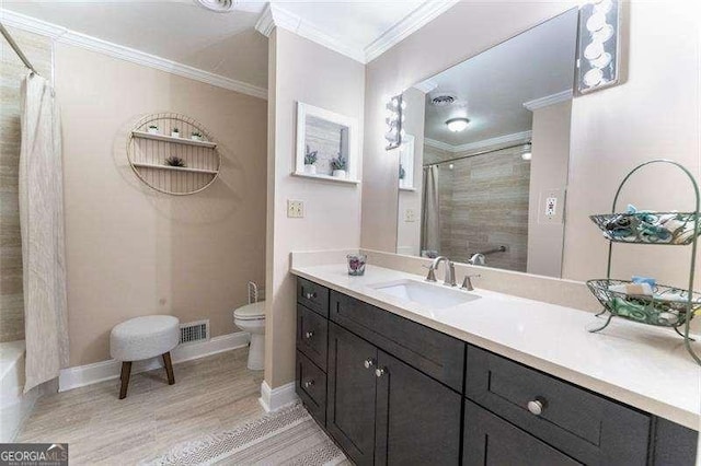 160 Edgewood Dr, Athens, GA 30606 - full bathroom featuring vanity, ornamental molding, and wood finished floors