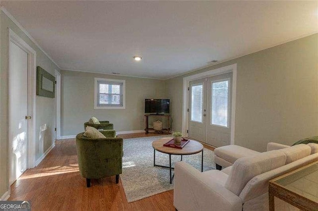 160 Edgewood Dr, Athens, GA 30606 - living room featuring wood finished floors, ornamental molding, and french doors