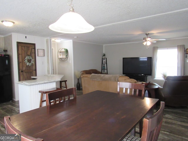 14 Henderson Rd, Cleveland, GA 30528 - dining room with dark wood-style floors, a ceiling fan, and a textured ceiling