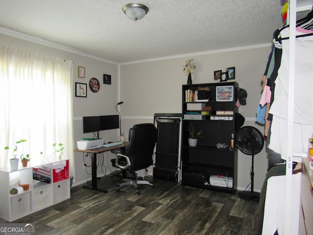 14 Henderson Rd, Cleveland, GA 30528 - home office featuring crown molding, wood finished floors, and a textured ceiling