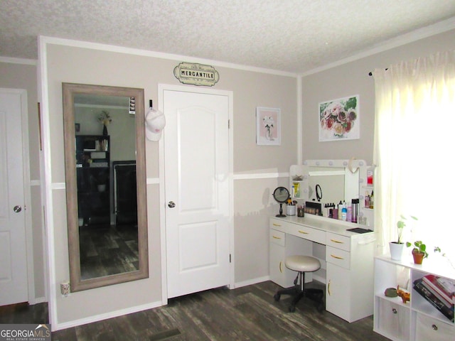 14 Henderson Rd, Cleveland, GA 30528 - home office with dark wood-style flooring, a textured ceiling, and crown molding
