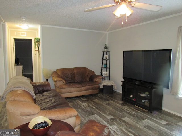 14 Henderson Rd, Cleveland, GA 30528 - living area featuring wood finished floors, crown molding, ceiling fan, and a textured ceiling