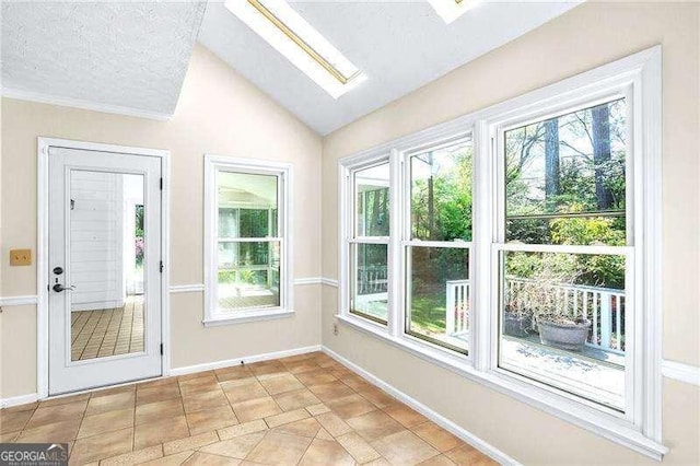 2830 Scottish Mill Way, Marietta, GA 30068 - doorway with a skylight, lofted ceiling, and light tile patterned floors