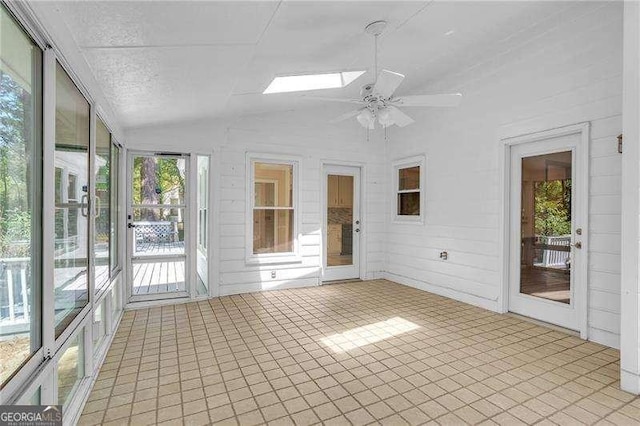 2830 Scottish Mill Way, Marietta, GA 30068 - unfurnished sunroom with ceiling fan, lofted ceiling, and a skylight