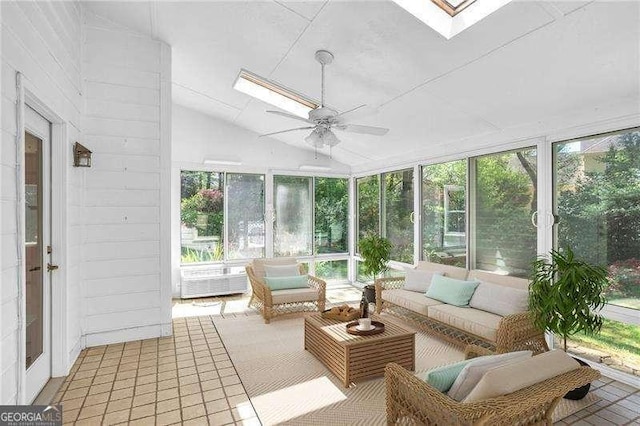 2830 Scottish Mill Way, Marietta, GA 30068 - sunroom featuring ceiling fan, outdoor lounge area, lofted ceiling, and a skylight
