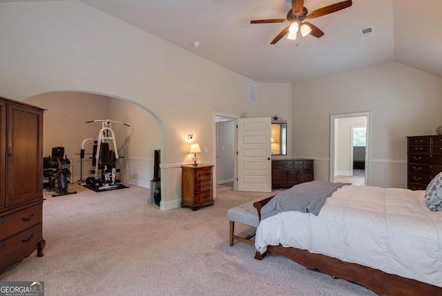 1221 Deer Trl, Bishop, GA 30621 - bedroom with vaulted ceiling, light carpet, and a ceiling fan
