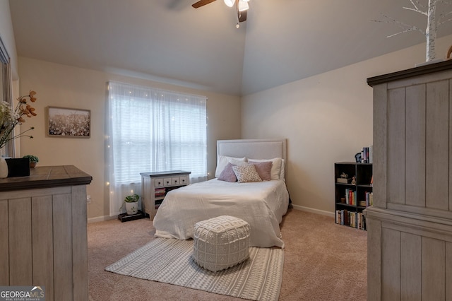 1221 Deer Trl, Bishop, GA 30621 - bedroom featuring light carpet, lofted ceiling, and ceiling fan
