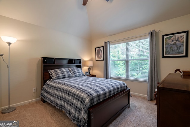 1221 Deer Trl, Bishop, GA 30621 - bedroom with light carpet, lofted ceiling, and a ceiling fan