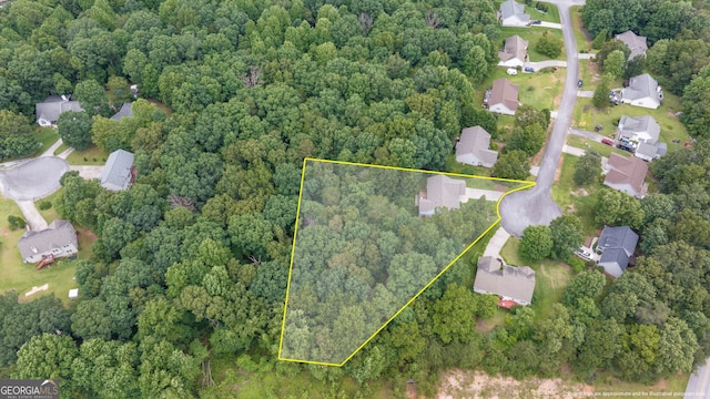456 Timber Ct, Clarkesville, GA 30523 - aerial perspective of suburban area with property boundaries highlighted and a heavily wooded area