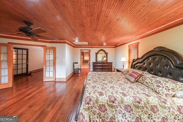 835 Timber Lake Trl, Cumming, GA 30041 - bedroom featuring french doors, ornamental molding, hardwood / wood-style flooring, and wooden ceiling