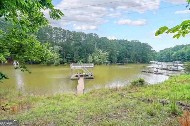 835 Timber Lake Trl, Cumming, GA 30041 - dock area with a water view and a forest view