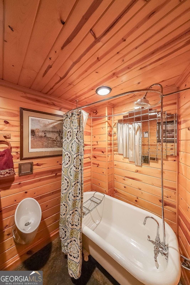 835 Timber Lake Trl, Cumming, GA 30041 - bathroom featuring wood walls and wooden ceiling