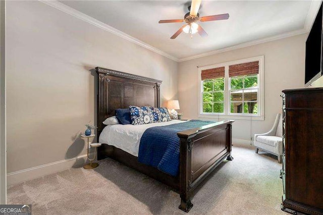 908 Basingstoke Ct, Suwanee, GA 30024 - bedroom with light carpet, crown molding, and a ceiling fan