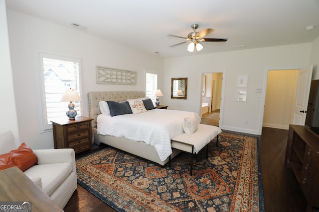 203 Drews Ridge Dr, Newnan, GA 30263 - bedroom featuring dark wood finished floors and a ceiling fan
