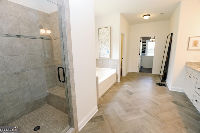 203 Drews Ridge Dr, Newnan, GA 30263 - bathroom featuring vanity, a bath, and a stall shower