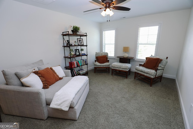203 Drews Ridge Dr, Newnan, GA 30263 - living area with a ceiling fan and carpet flooring