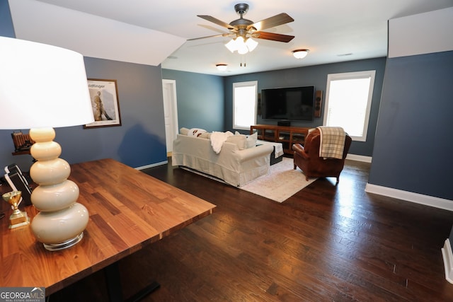 203 Drews Ridge Dr, Newnan, GA 30263 - living area with a ceiling fan and wood finished floors