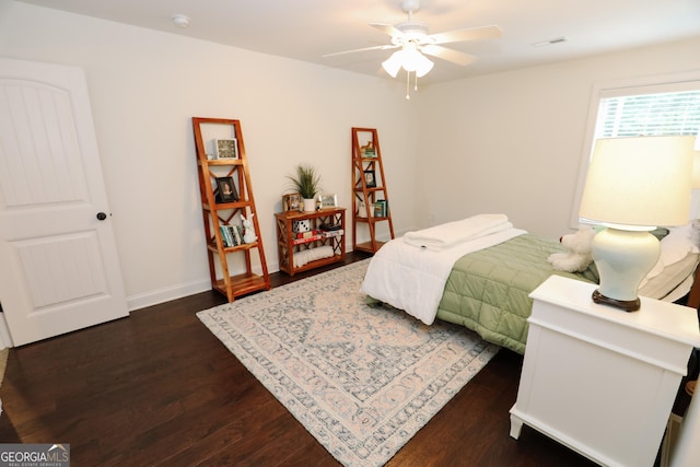 203 Drews Ridge Dr, Newnan, GA 30263 - bedroom featuring dark wood-style floors and ceiling fan