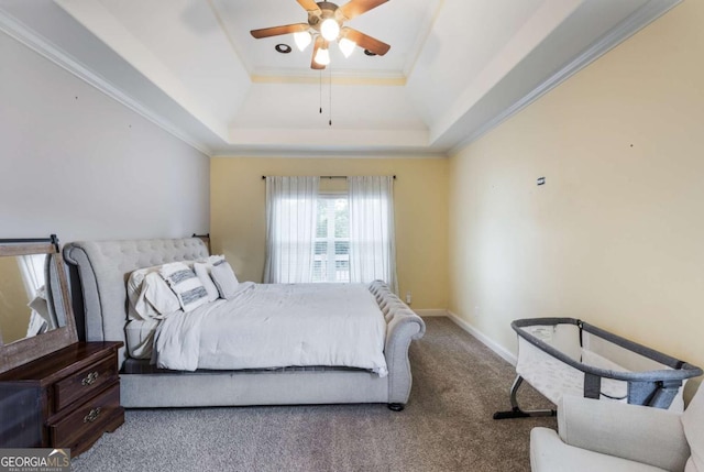 168 Gatlin Ridge Run, Dallas, GA 30157 - bedroom with a raised ceiling, carpet flooring, a ceiling fan, and crown molding