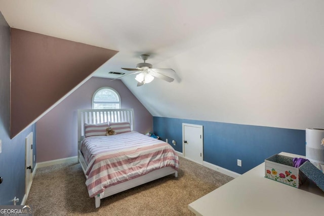 168 Gatlin Ridge Run, Dallas, GA 30157 - carpeted bedroom with vaulted ceiling and a ceiling fan