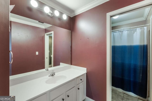 168 Gatlin Ridge Run, Dallas, GA 30157 - full bath with vanity, crown molding, curtained shower, and tile patterned flooring