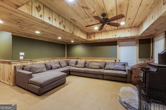 168 Gatlin Ridge Run, Dallas, GA 30157 - living area featuring wooden ceiling, wainscoting, ceiling fan, recessed lighting, and wood walls