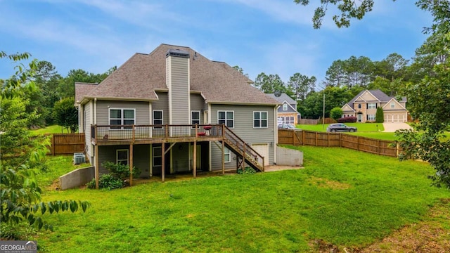 168 Gatlin Ridge Run, Dallas, GA 30157 - back of house with stairway, a deck, a garage, a chimney, and a shingled roof