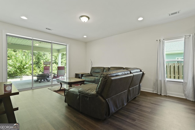 80 Rimmon Ct, Richmond Hill, GA 31324 - living area featuring dark wood finished floors and recessed lighting