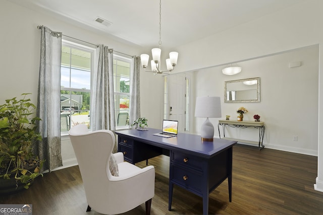 80 Rimmon Ct, Richmond Hill, GA 31324 - office space with a chandelier and dark wood-style floors