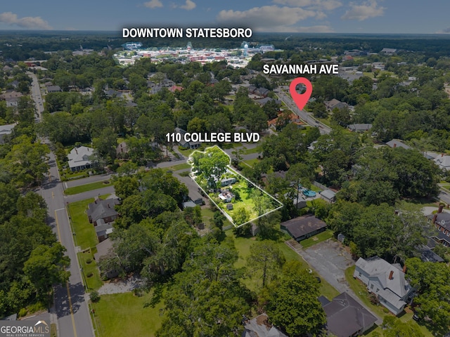 110 College Blvd, Statesboro, GA 30458 - aerial view of property's location with property parcel outlined