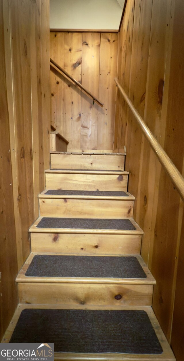 132 Wild Horse Cove Cir, Cleveland, GA 30528 - stairs with wooden walls