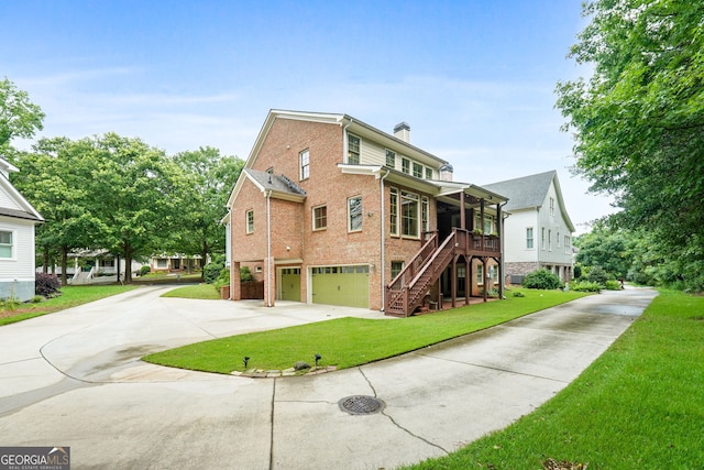 5130 Pratt St SW, Covington, GA 30014 - view of property exterior featuring driveway, a garage, brick siding, stairway, and a lawn