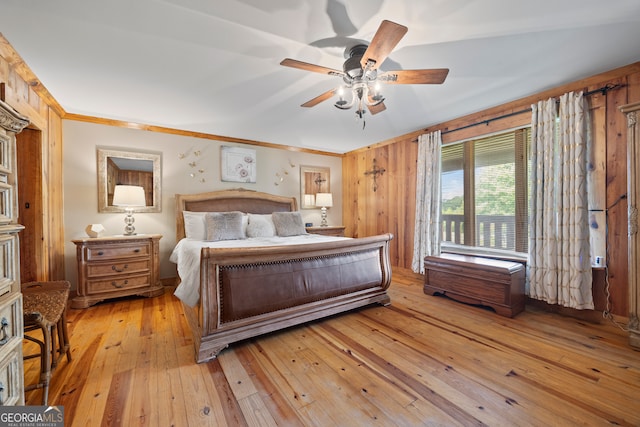 2296 Athens Rd, Royston, GA 30662 - bedroom featuring light wood-style flooring, a ceiling fan, and ornamental molding