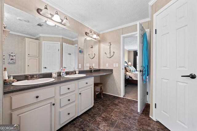 2296 Athens Rd, Royston, GA 30662 - ensuite bathroom with double vanity, a textured ceiling, and crown molding
