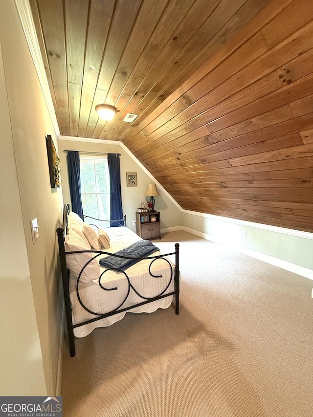 105 Evergreen Rd, Hiawassee, GA 30546 - bedroom featuring wood ceiling, carpet flooring, and vaulted ceiling