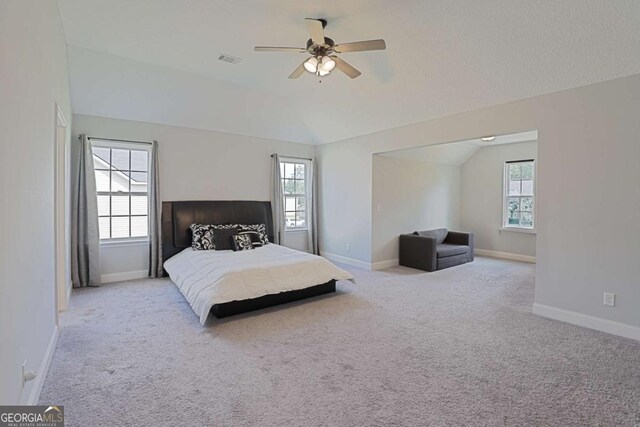 358 Brookhaven Loop NE, Ludowici, GA 31316 - bedroom with lofted ceiling, carpet floors, multiple windows, and ceiling fan
