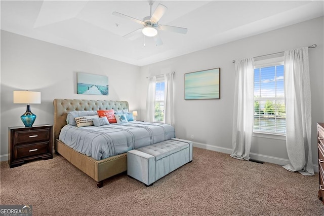 509 Mariners Cir, Saint Simons, GA 31522 - bedroom with light carpet, multiple windows, and a tray ceiling