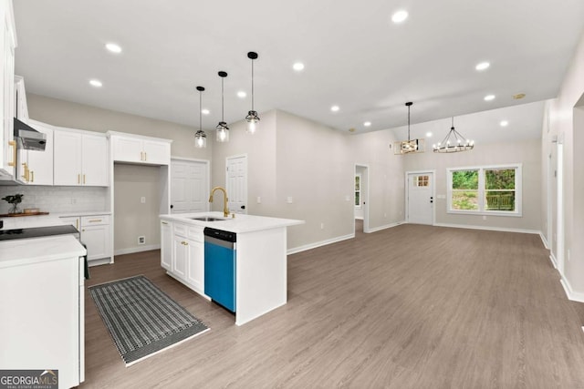 130 E Railroad Ave, Alto, GA 30510 - kitchen with dishwashing machine, recessed lighting, light countertops, hanging light fixtures, and light wood-type flooring
