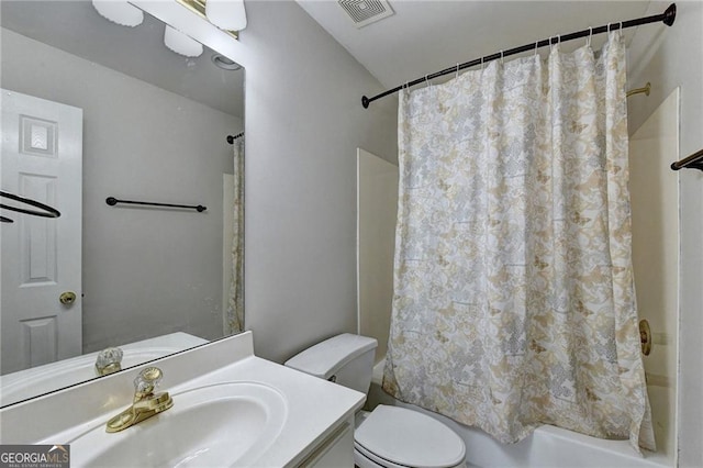 2324 Blackberry Ct, Snellville, GA 30078 - bathroom featuring shower / bath combination with curtain, vanity, and vaulted ceiling