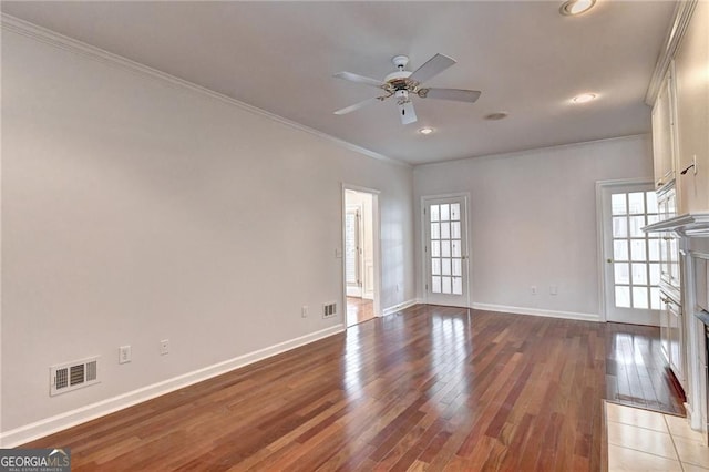 2324 Blackberry Ct, Snellville, GA 30078 - empty room with hardwood / wood-style floors, a ceiling fan, crown molding, and recessed lighting