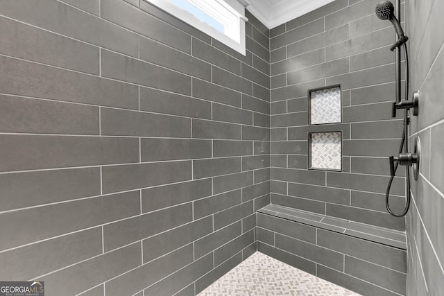 153 Alaina Rd, Holly Springs, GA 30115 - full bathroom with ornamental molding and tiled shower