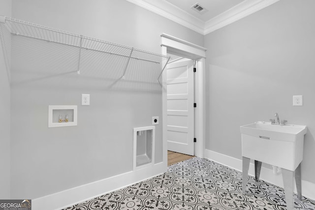 153 Alaina Rd, Holly Springs, GA 30115 - laundry area featuring ornamental molding, hookup for an electric dryer, and washer hookup