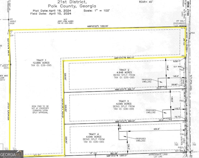 TRACT1 Kelly Rd, Cedartown, GA 30125 - map showing property parcels